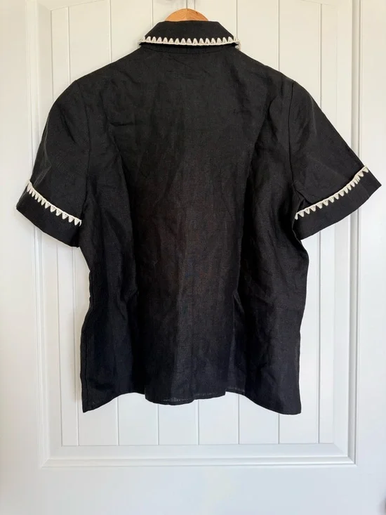Sézane Black Linen Crochet Trim Button Up Blouse Top Size 36 US 4 - Picture 4 of 8